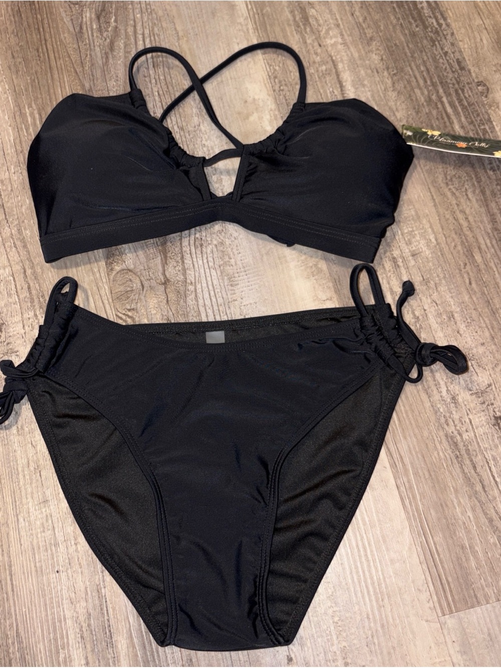 Blooming Jelly Women’s Black Crisscross Back Bikini Set-Small